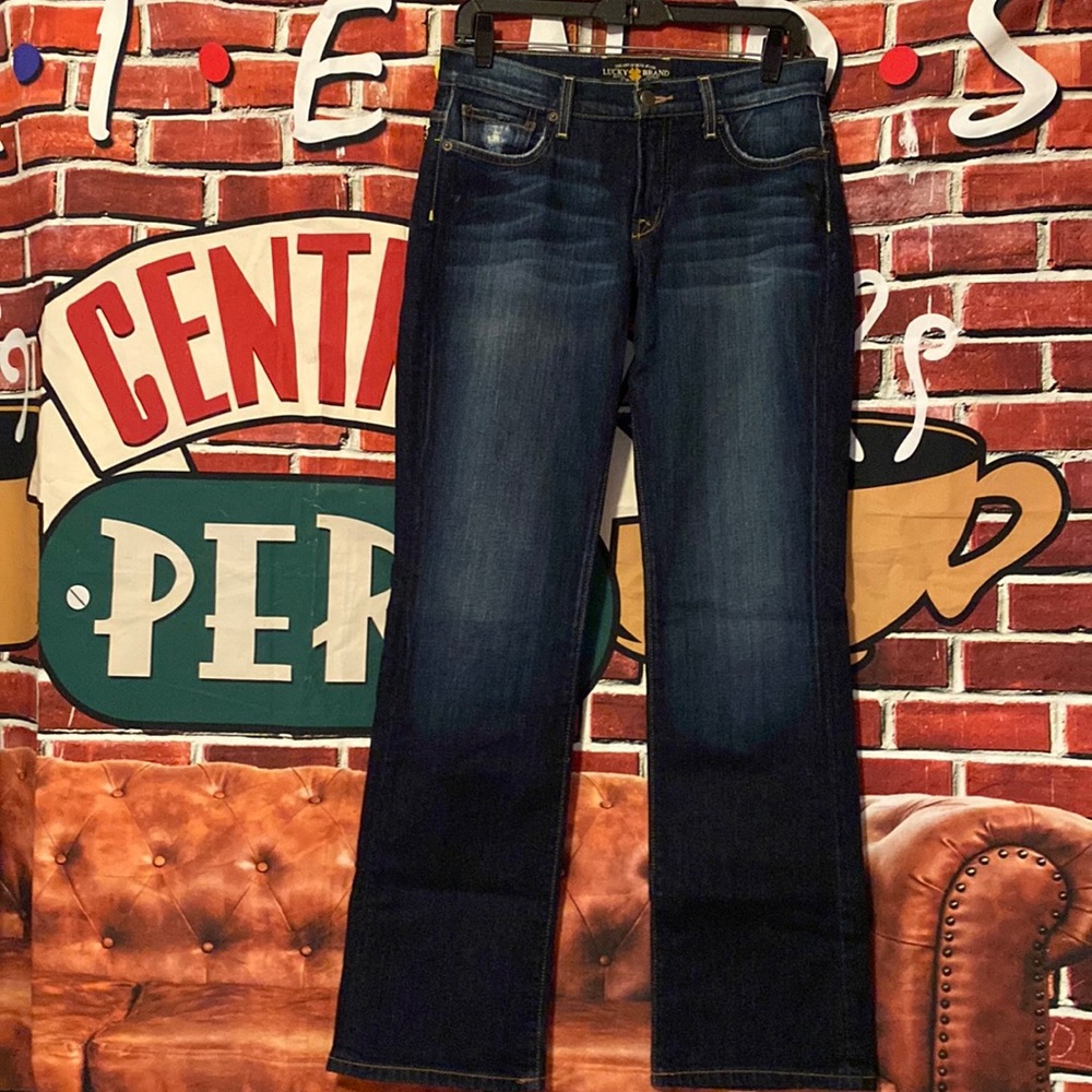 LUCKY BRAND EASY RISER BOOTLEG RELAX FIT MIDRISE DARK DENIM DISTRESSED SZ 27/30